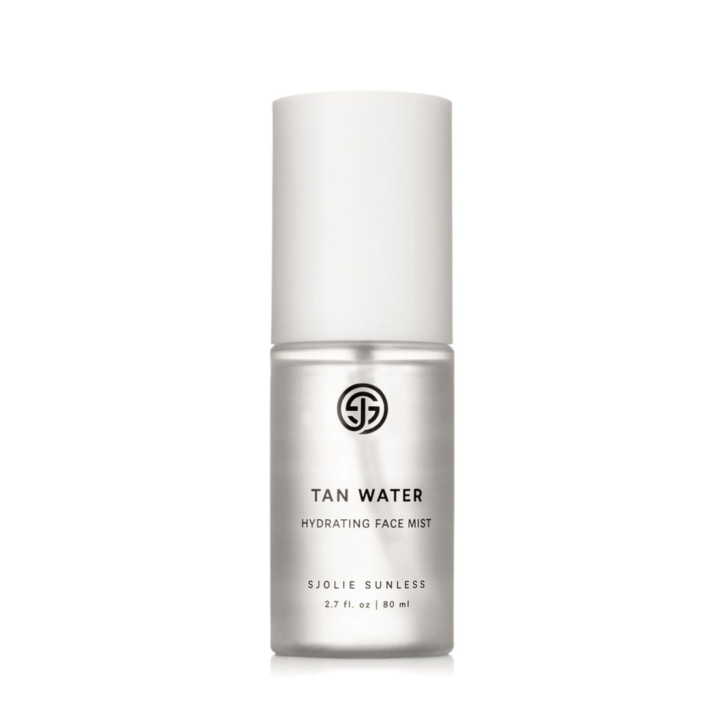 Tan Water hydrating face mist bottle on a white background