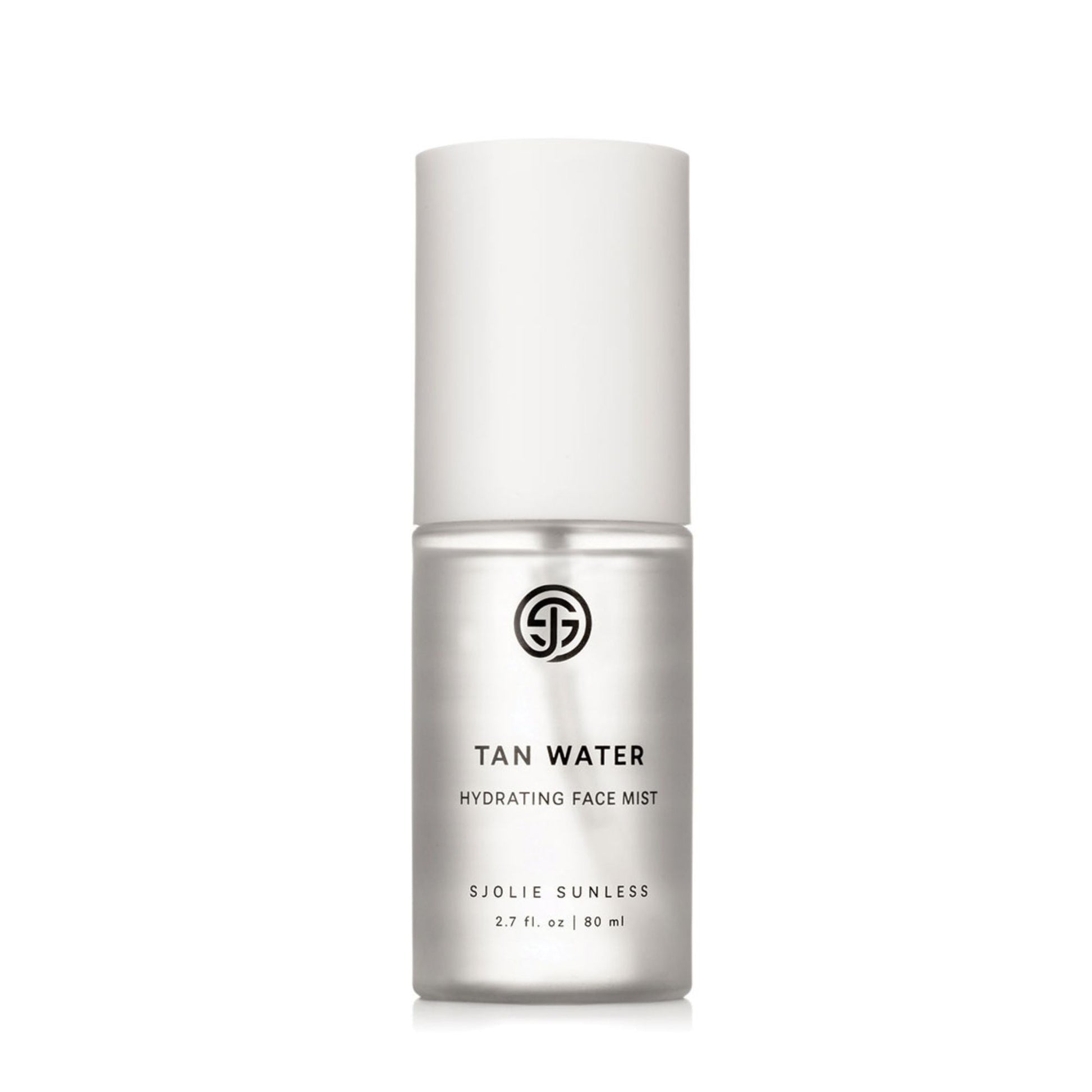 Tan Water hydrating face mist bottle on a white background